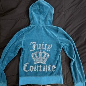 Juicy Couture Teal Hoodie with Rhinestone Crown